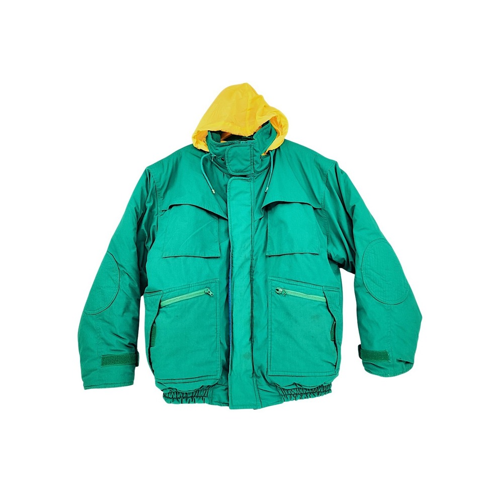 Vtg Torero Ski Jacket L Colorblock Green Blue Yellow 80s 90s Retro Bomber Parka